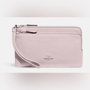 Coach Double Zip Wallet in Silver/Ice Pink
